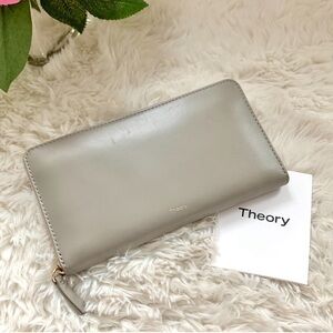 NEW Theory Leather Zip around Wallet in taupe gray NWOT